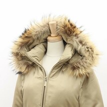 茶タグ◆MONCLER モンクレール ラクーンファー付 フーデッド ダウン コート ジャケット ベージュ 0 国内正規品_画像4