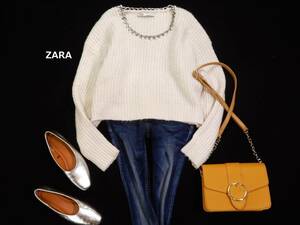 ザラ ZARA 大人可愛い☆チェーン付 ウールブレンド アゼニット セーター M