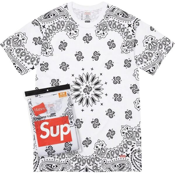 【新品 未使用 送料無料】Supreme Hanes Bandana Tagless Tees White シュプリーム ヘインズ バンダナ タグレス Tシャツ 白 Lサイズ