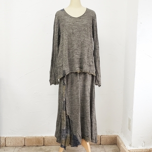  Jurgen Lehl setup long sleeve cut and sewn long skirt M gray linen.Jurgen Lehl