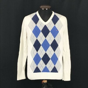 トミーヒルフィガー/TOMMY HILFIGER★ニットセーター【Mens size -S/白×青/white×blue/アーガイル柄】Sweater◆BG939