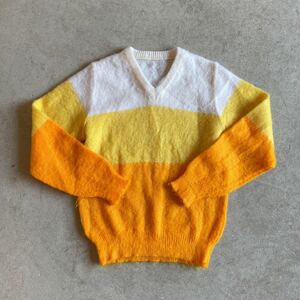 ビンテージ カラーニット Vネックニット 2 ヴィンテージ レディース オレンジ セーター 古着 vintage カットソー