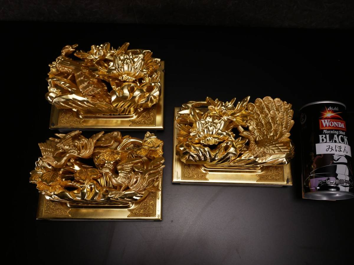 収集品 最高級 彫り 手彫り 本金箔 木製本金粉 鶴（エ2） 3856 お洒落