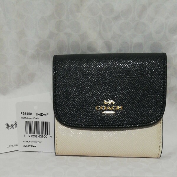 新品 COACH 三つ折り財布 紺白 小銭入れ F26458 正規品