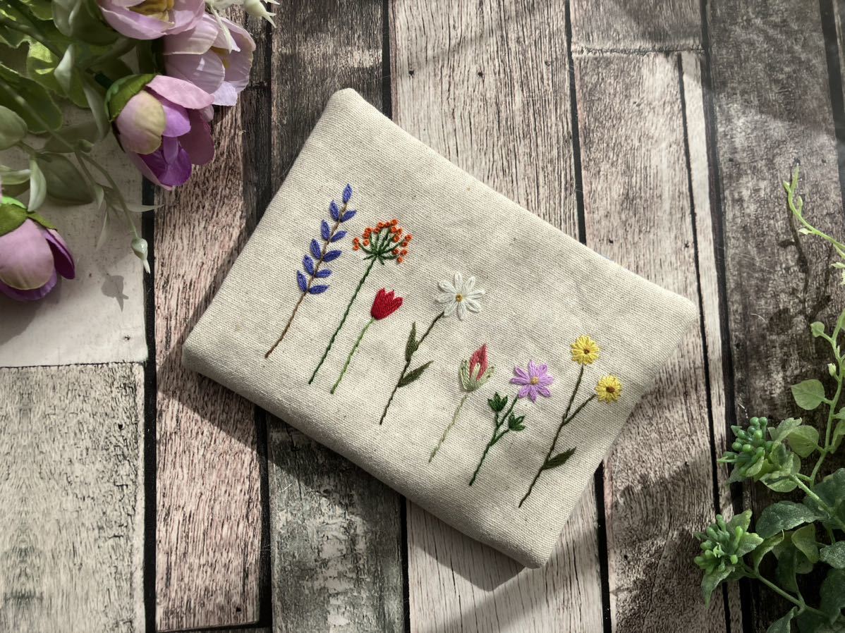 ト送料込 アンティークフランス 紫小花 スミレの花束刺繍 ブルーリボン
