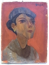 e9008　真作保証　油彩　人物画　福井芳郎　「女」　額縁_画像1