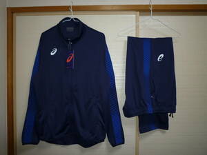  Asics training jersey top and bottom navy blue × blue L size 