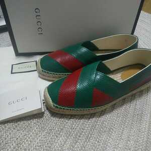 新品 定価77000 GUCCI レザー パネル エスパドリーユ スリッポン 9 28cm程度 メンズ　靴