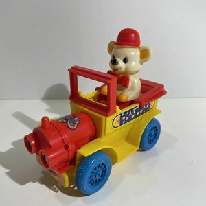 希少 昭和レトロ ゼンマイ クマ 車 おもちゃ プラスチック製 約14×9×高さ13.5cm ビンテージ 玩具 現状品