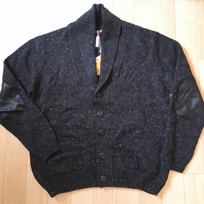 10特★ 新品【KUNA】CARDIGAN ショールカラーアルパカカーディガン SIZE:L Charcoal レザーエルボーパッチ日本未上陸!! ペルー製 老舗