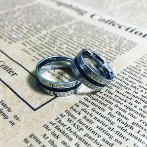 【金属アレルギー対応】送料無料◇ブラックラインリング◇メアンダー模様/ギリシャ雷文◇14号◇サージカルステンレス製◇プレゼントにも