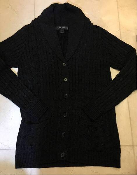 【RALPH LAUREN】ラルフローレン カーディガン 前ボタン 襟付き 黒 アウター☆未使用品