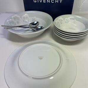 C038 未使用 GIVENCHY/ジバンシー サラダパーティーセット 大皿/1枚 深皿/1枚 取り皿/5枚 サービングスプーン＆フォーク付 箱入の画像9