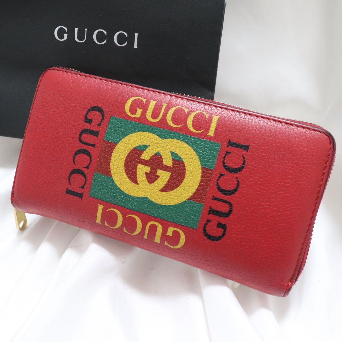 未使用】GUCCI グッチ ロゴプリント ラウンドファスナー長財布 www