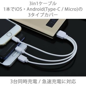 1mロングタイプ 3in1ケーブル Lightning Type-C MicroUSB ケーブル 急速充電 同時充電対応 送料無料 1ヶ月保証「USB-LINE3P-L.D」の画像4