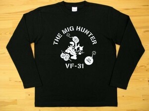 THE MIG HUNTER 黒 5.6oz 長袖Tシャツ 白 M ミリタリー トムキャット VFA-31 U.S. NAVY VF-31