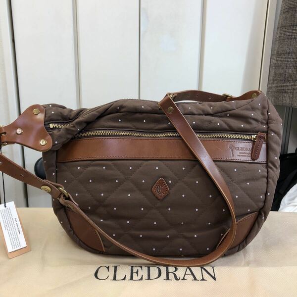 新品 CLEDRAN レザー/キャンバス ショルダーバッグ ￥17850 クレドラン 日焼け有り