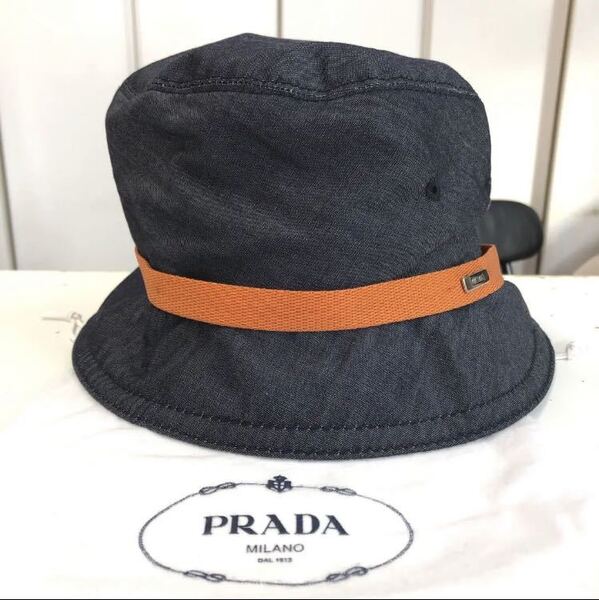 美品 PRADA ロゴプレート バケットハット 帽子(S 約55cm)