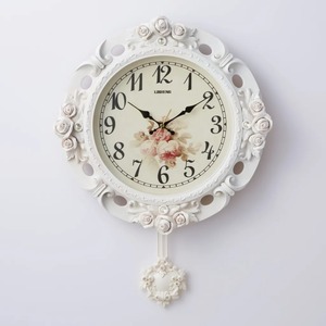 アンティーク調　プリンセス姫系　フレンチカントリー調　ホワイトローズ薔薇の掛け時計