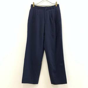 ☆papas パパス VINTAGE 古着 D0424FP15 3タックウールスラックスパンツ チノパン 毛100% サイズS ネイビー【送料一律/同梱可能】