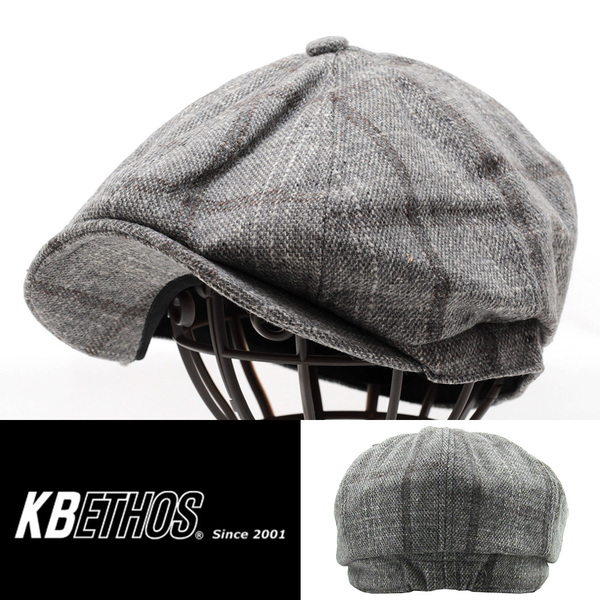 キャスケット 帽子 メンズ ケービーエトス KB ETHOS Plaid Button Ascot ウール混 グレー L/XLサイズ KBW-326-LGY 正規品