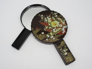 *sr0533 join mirror lacquer ware? hand-mirror two sheets mirror mirror floral print Japanese style peace pattern peace miscellaneous goods Showa Retro antique Vintage free shipping *