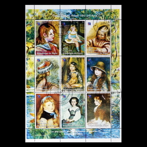 ■ニジェール切手　1998年　絵画 / ルノワール / 少女　9種シート　初日印
