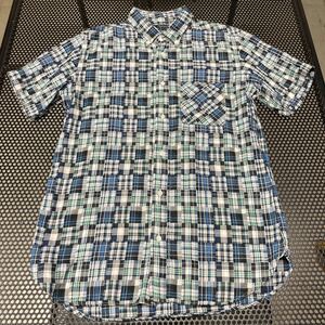日本製 ユナイテッドアローズ 半袖 ボタンダウンシャツ パッチワークプリント マルチ Lサイズ マチ付き 半袖シャツ チェック