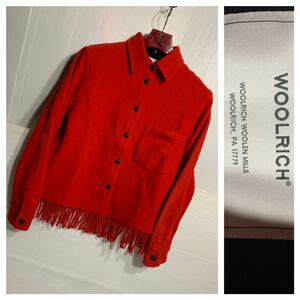 未使用タグ付き　WOOLRICH WOOLEN MILLS ウールリッチウーレンミルズ　伊製　ARCHIVE DESIGN フリンジ　ウールシャツ　赤　CPOシャツ　XS