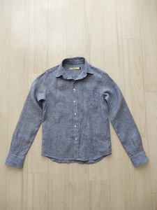 melangemela-n Jeury nen/ flax 100% long sleeve shirt topa- shirt size 0. blue 