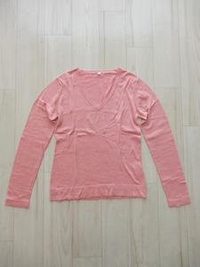  Muji Ryohin silk cotton long sleeve knitted V neck sweater size L coral pink 