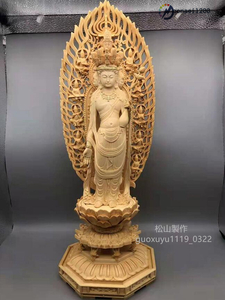  most new work total hinoki cypress material tree carving Buddhist image Buddhism fine art precise skill gold . cut gold 10 one surface . sound bodhisattva . image height 38cm