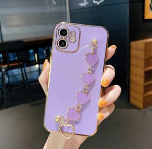 ★新品未使用★アイフォンケース　iPhoneケース　ハートチェーン 韓国 スマホケース　iPhone11 紫