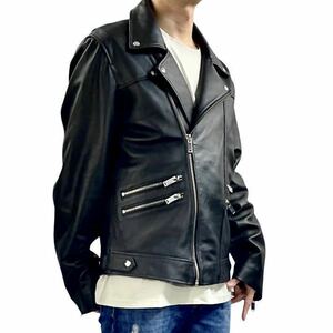 新品 Bolongaro Trevor ジップ デザイン オーバー サイズ ビッグ ダブル ライダース レザー ジャケット 革ジャン AllSaints デザイナー 黒M