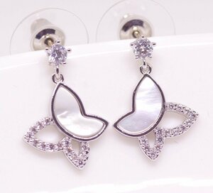  earrings 18K RGP platinum diamond CZ shell stone butterfly . earrings yp4748