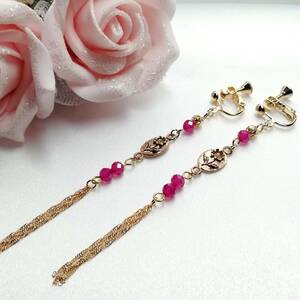  Synth tik ruby . Margaret connector. hand made long earrings * ruby /.. color / tassel / on goods / Gold / stylish 