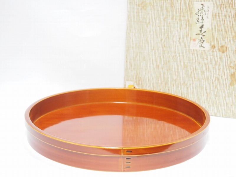 美 飛騨春慶・宗寛盆 半月盆 春慶塗 十牛図 飛騨春慶 元田漆器