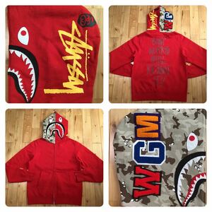 STUSSY × BAPE シャーク パーカー Lサイズ shark full zip hoodie a bathing ape ステューシー エイプ ベイプ アベイシングエイプ tg025