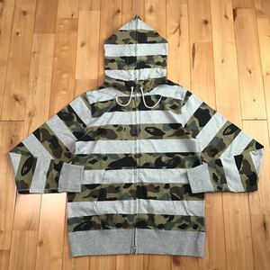 1st camo green × グレー ボーダー パーカー Mサイズ a bathing ape BAPE full zip hoodie エイプ ベイプ アベイシングエイプ 迷彩 ow2