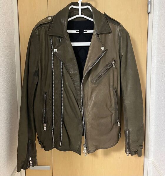 BALMAIN バルマン オム レザー ライダース 46 カーキ