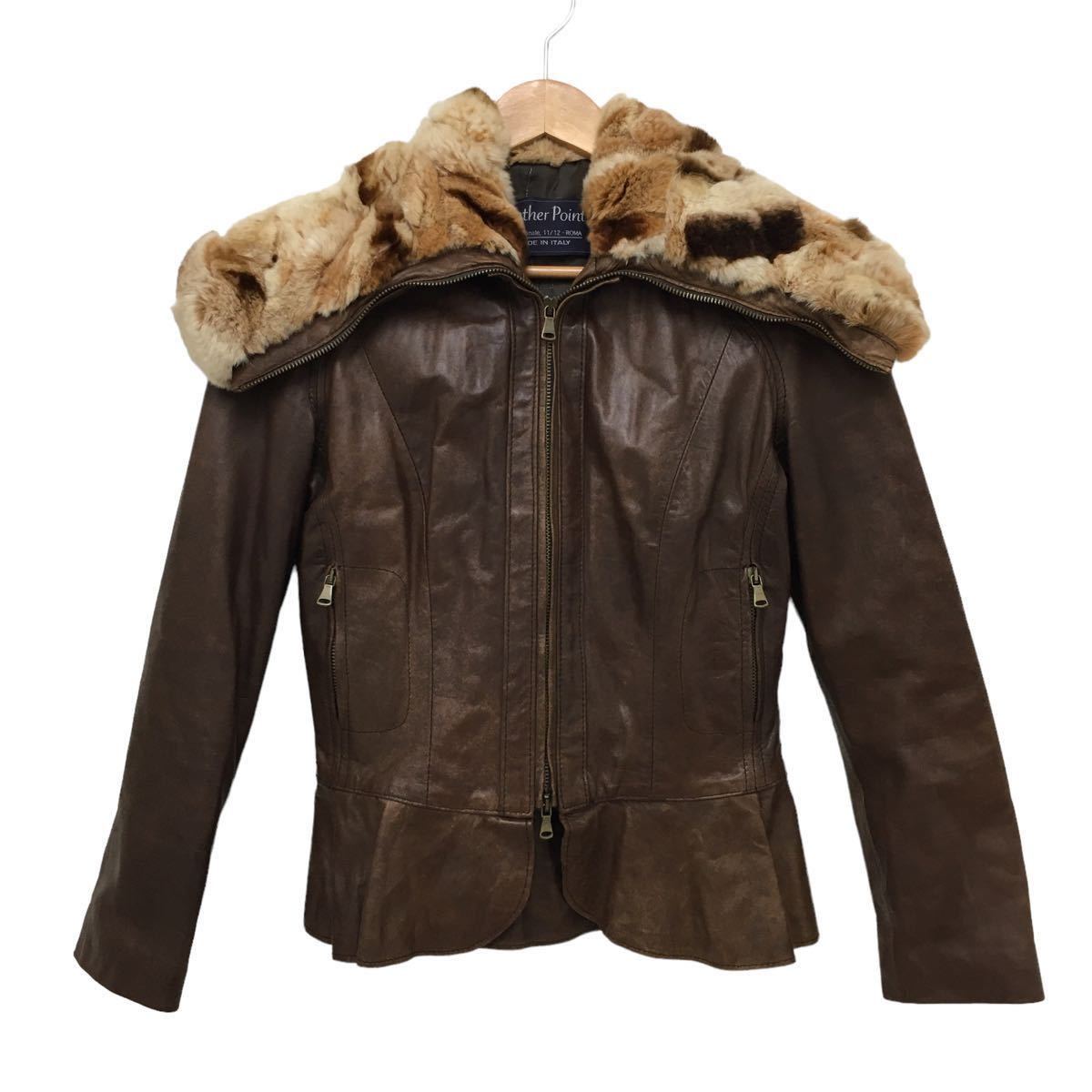 美品 VERA PELLE ベラペレ 本革レザージャケット 茶色 M*WB446-