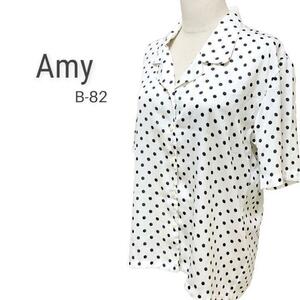 美品　Amy B-82　ヘアラインストライプ　シアーブラウス　ドット　L相当