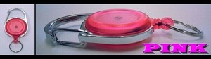 29個セット　カラーキーバック　丸型　リールキー　ピンク　ＰＩＮＫ　キーリール　　伸びる　キーホルダー　送料無料！