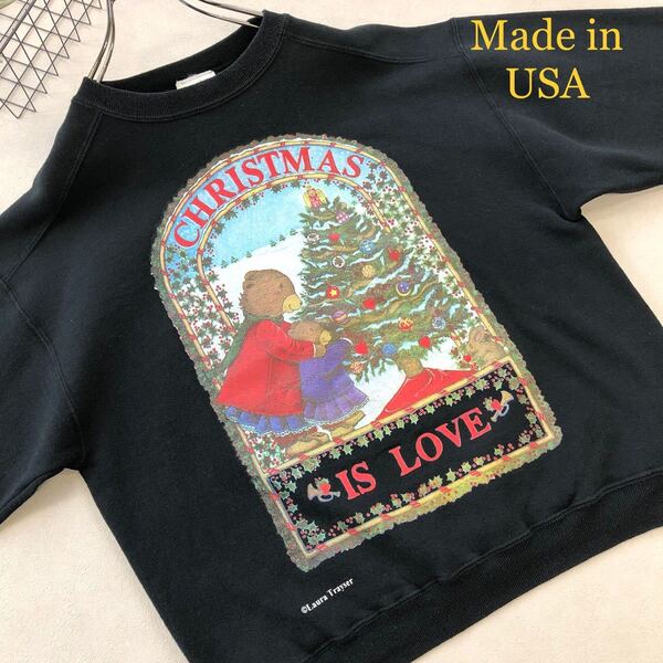 【クリスマス】made in USA ローラトレイザーデザイン プリント 長袖 スウェット アメリカ古着 ビンテージ トレーナー