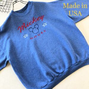【DISNEY】Made in USA Mickey刺繍 スウェット 長袖 ヴィンテージ トレーナー 裏起毛 XLサイズ