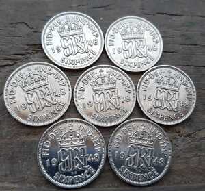 幸せのシックスペンス イギリス 7枚セットラッキー6ペンス 本物古銭英国コイン 美品です19.5mm 2.8gram 