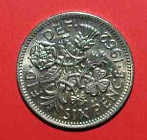 10枚セット アンティーク ラッキー6ペンス 英国コイン 1962年