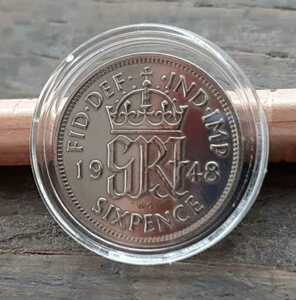 1948年 ヴィンテージ 幸せのシックスペンス イギリス ラッキー6ペンス 英国コイン 美品です 本物 19.5mm 2.8gram