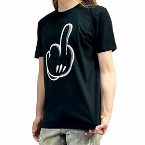 新品 Micky ブラック ミッキー FUCK YOU 中指 挑発 ハンド ジェスチャー Tシャツ S M L XL ビッグ オーバー サイズ XXL~5XL ロンT パーカー