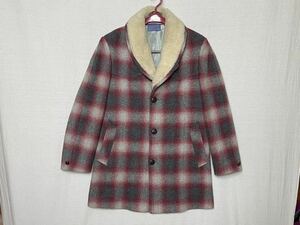 【'80 '90 PENDLETON】ペンドルトン ショルカラー ウールコート グレーレッド オンブレチェック USA 製 ３８　ウェスタン